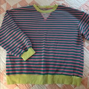 Green and Pink Striped Sweatshirt